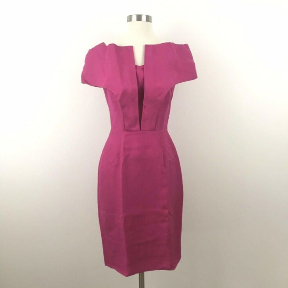 Lalaldi Dress Women 4 Pink Sheath Vintage Made In USA Off Shoulder Linen‎ Blend